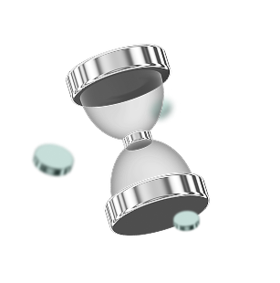 Hourglass with coins floating around it